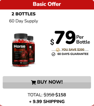Horse Boost 2-bottle starter package, $79 per bottle, basic offer for a 60-day supply