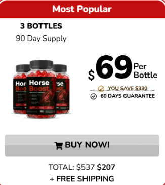 Horse Boost 3-bottle package, most popular option, $69 per bottle, total $207 with free shipping